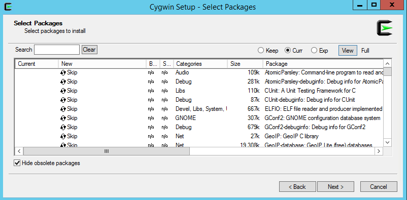 Cygwin Setup - Select Packages
